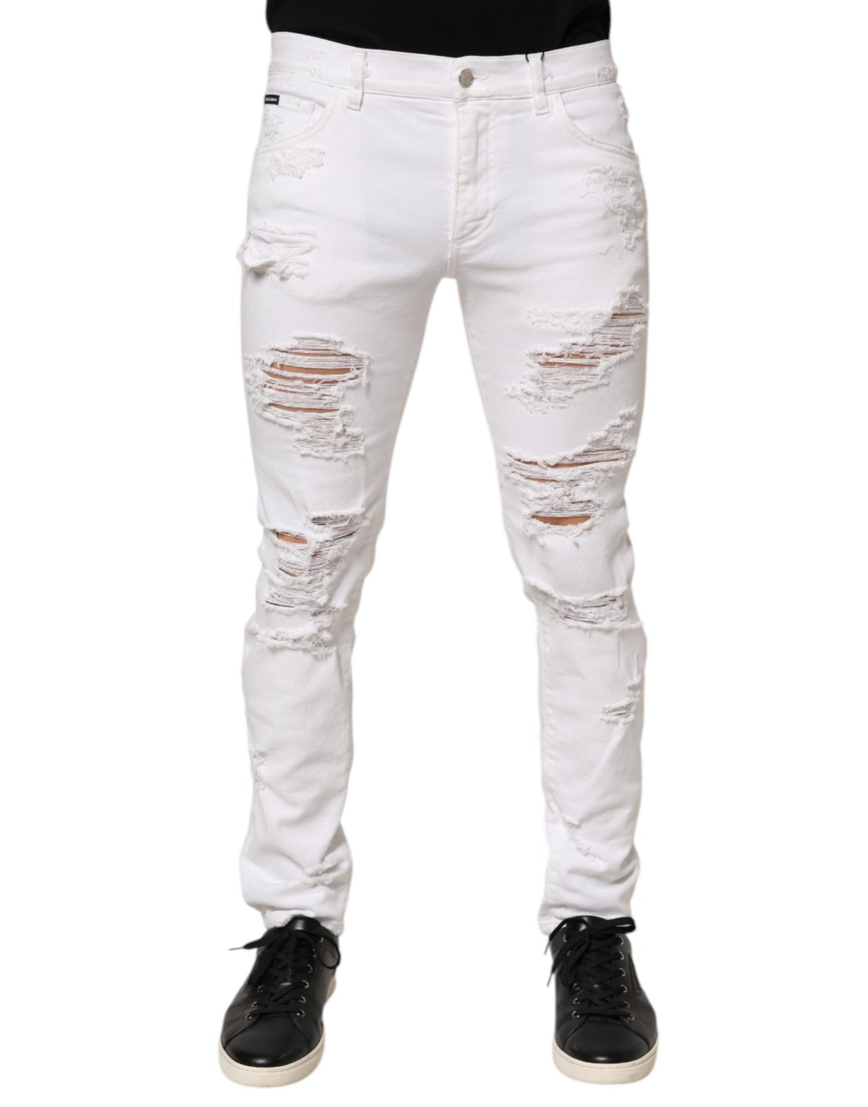 Dolce & Gabbana White Distressed Ripped Denim Trouser Men's Jeans