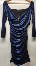Express Bodycon Dress Ruched Shimmer Blue Medium