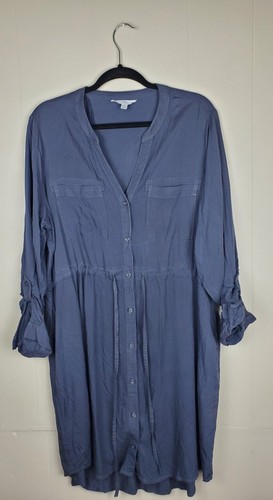 Time And Tru Women's Dress Blue XL 16-18 Chambray Drawstring Waist Casual - Afbeelding 2 van 10
