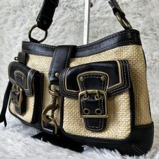 Borsa a tracolla Coach Legacy Hobo in pelle di paglia nera marrone fibbia tas...