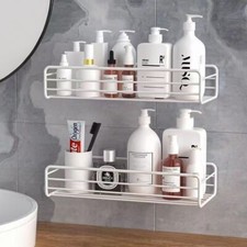 X2 Kitchen Bathroom Shower Shelf Storage Suction Basket Caddy Wall Mounted Rack
