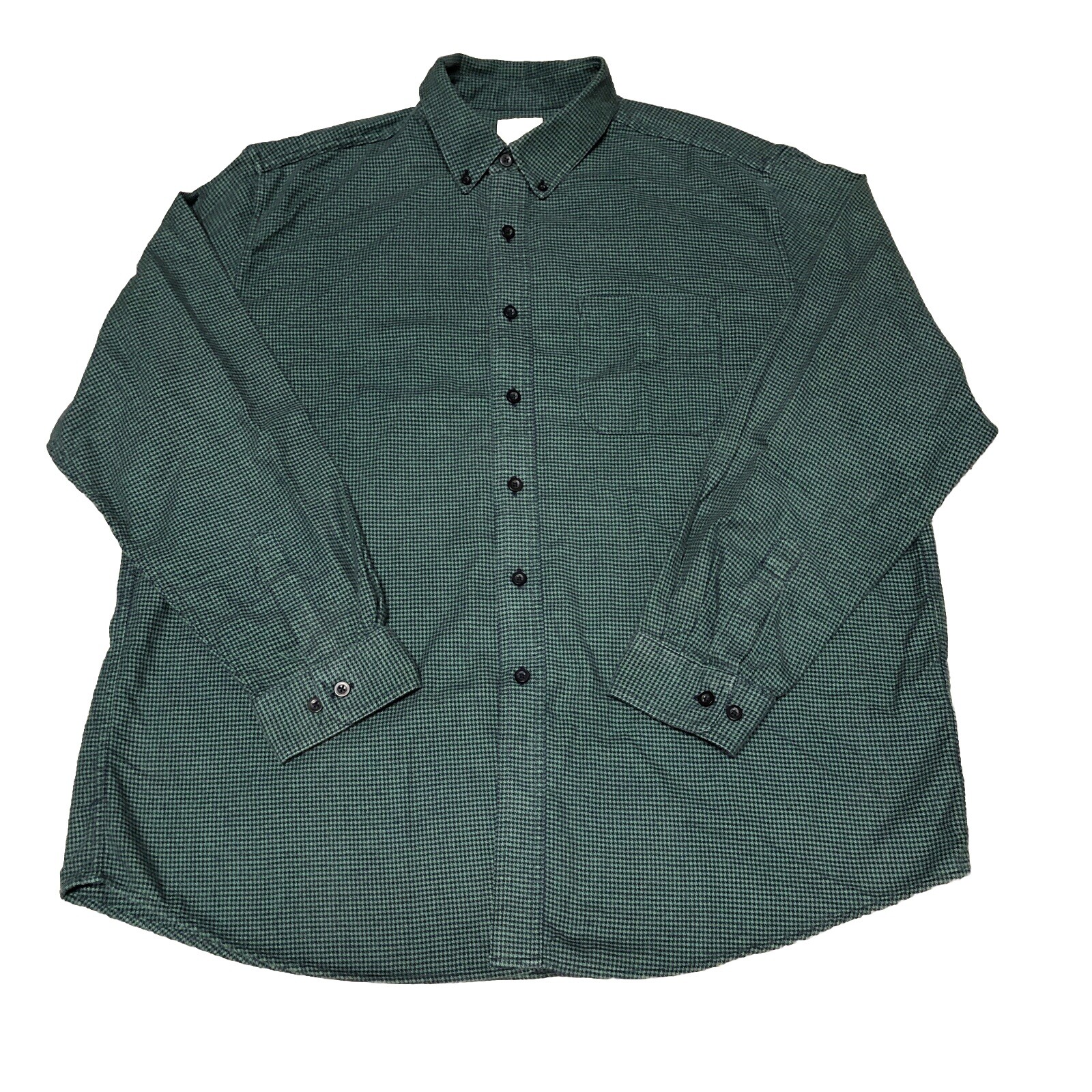 L.L.Bean Men's Traditional Fit Houndstooth Green Flannel Shirt Size XL for Outdoor Wear