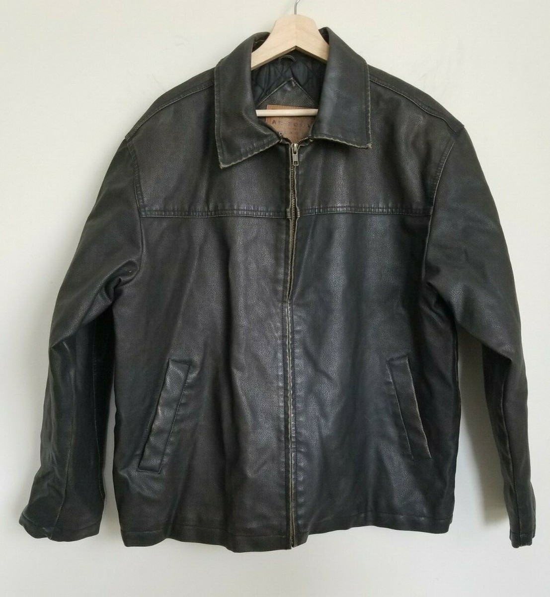 Arizona Jacket Brown Faux Leather Collared Zip Pockets Quilt Lined
