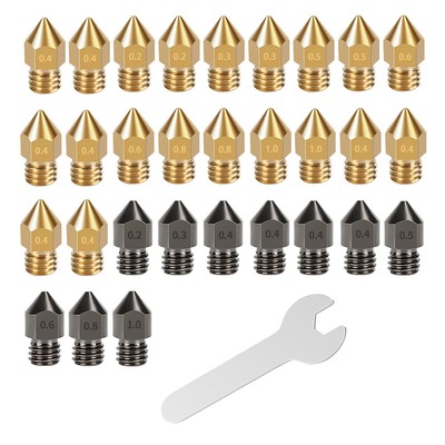 30x Hardened Steel Nozzle Brass MK8 Extruder Nozzles+Wrench For CR-10 Ender 3/5