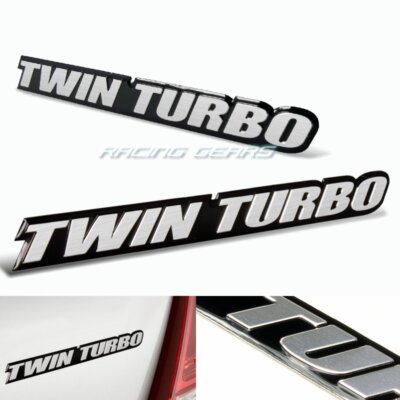 2 x Twin Turbo Hood/Bumper/Trunk/Engine Border Aluminum Emblem Sticker Badge