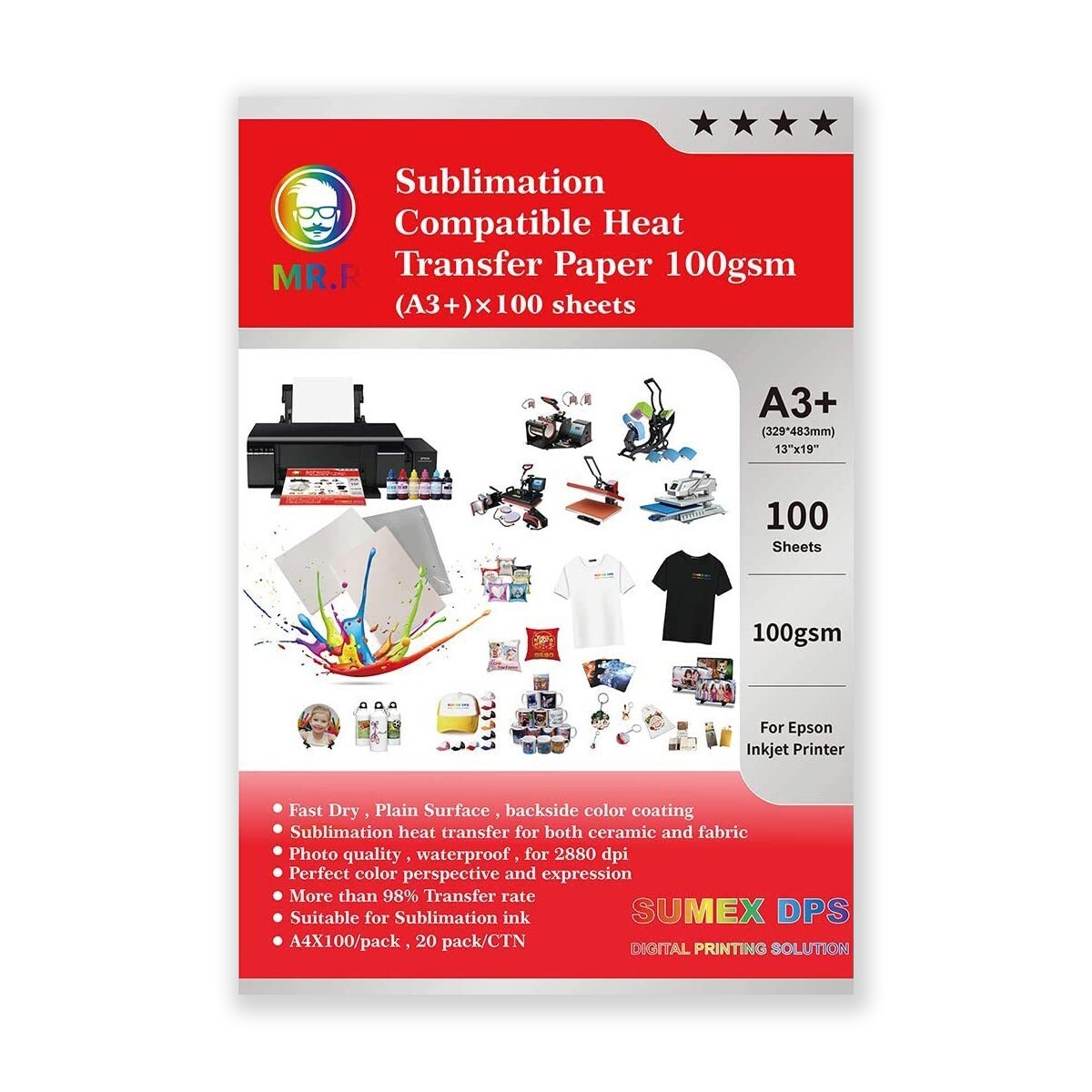 100 Sheets Quality A4 Dye Sublimation Paper Desktop Inkjet Printer - Main Image