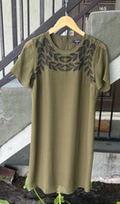 NWT Madewell Silk Shift Dress With Embroidered Leaves Olive Green Size XS