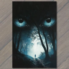 Art Print  Haunting Forest Eyes Mysterious Path Dark Fog Shadowy Path Unnerving