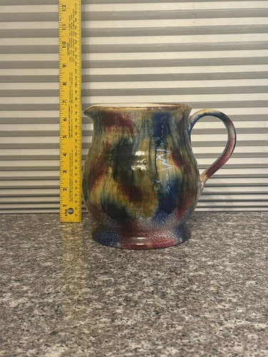 italica ars hand painted Vintage Glazed Pottery Pitcher Italy Rare Multicolor  