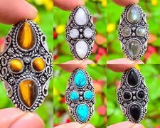 Tiger Eye, Multi Gemstone Handmade 925 Sterling Silver Ring Variation