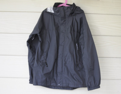 Marmot Boys Rain jacket Hood Windbreaker Black Zip Pockets Lightweight Size L
