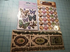 Scrapbooking Butterfly Set of 3 Items: Glittery, Bottle Caps & Puffy Decor - NEW