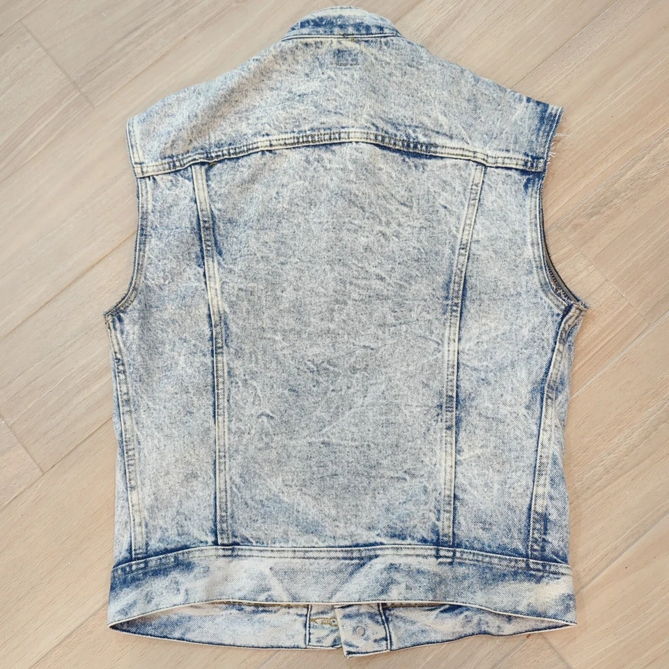 ¡Raro! Chaleco Jean Lee Riders Vintage Años 80 Manga Corte Denim Ácido L Busto 42" Foto 2 de 4