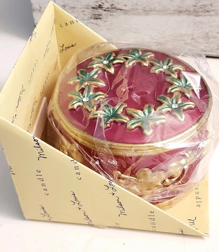 Milson and Louis Red & Gold Round Pillar Christmas Candle w/ Pointsettas & Bows - Picture 2 of 7