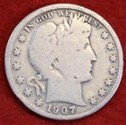1907 Barber Half Dollar 90% Silver Coin Circulated BH558