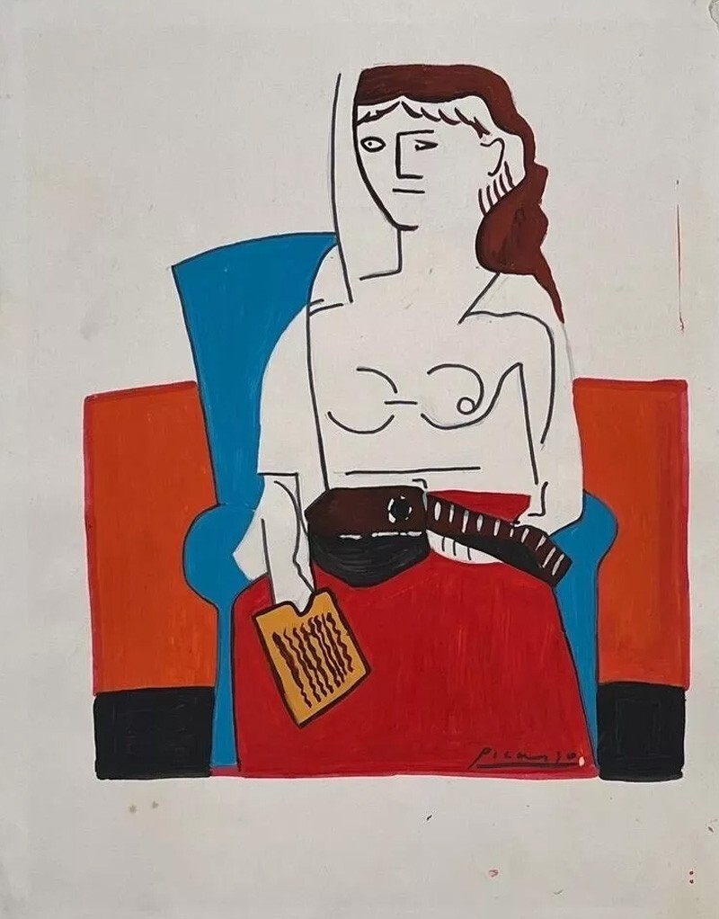 Pablo Picasso COA Art Drawing Painting Vintage Handmade Signed Original Paper