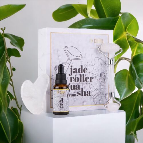100% vero cristallo rullo di giada e Gua Sha set con siero di vitamina C | Ottimo regalo - Foto 15 di 32