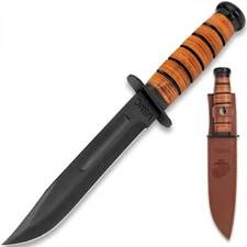 USMC Marines Combat Knife | 7" Stainless Steel Blade | Embossed Leather Sheath