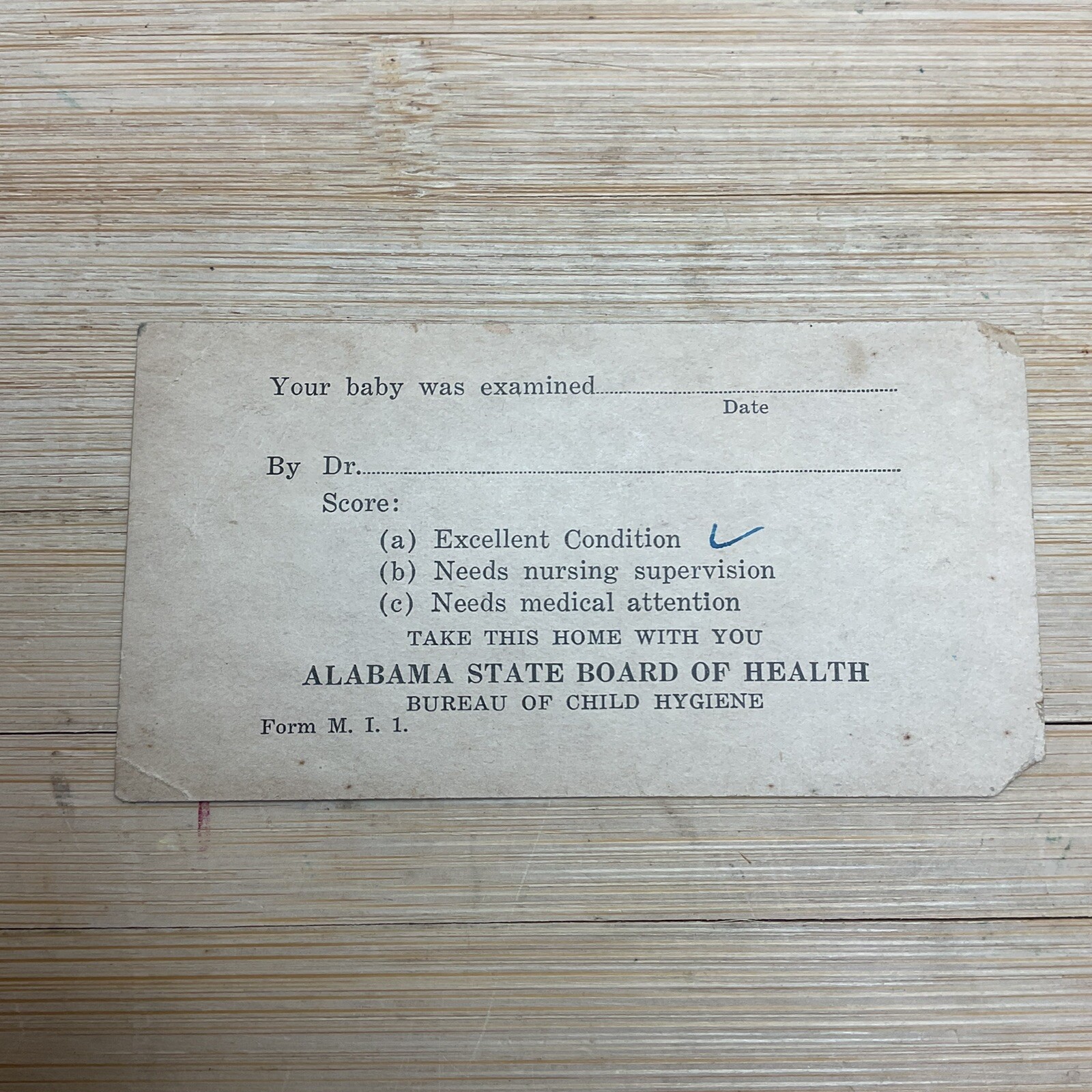  Vintage ALABAMA STATE BOARD OF HEALTH Baby Height Weight Card Wright S985