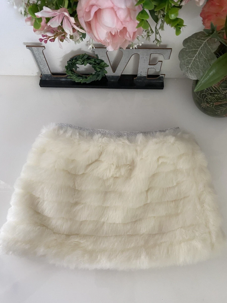 Toddler Girls Cream and Silver Faux Fur Skirt Size 3T Fuzzy Warm Stylish  Elastic