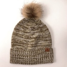 Frye Brown Beige Heathered Knit Winter Pom Pom Hat