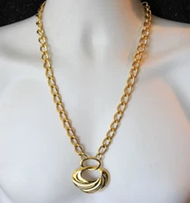 Vtg Napier Necklace Shiny modernist pendant Gold Tone Metal Chunky 23" long PE20
