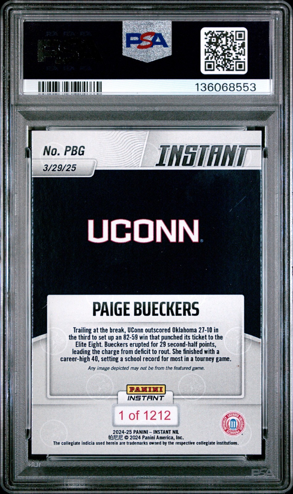 2024 PANINI INSTANT NIL #PBG PAIGE BUECKERS PSA 10 view 2