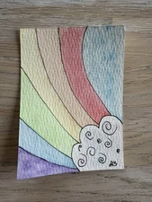 ACEO ATC Original Art Card Hand Painted Ink And Watercolor 2.5x3.5 Rainbow