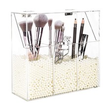 Clear Acrylic Makeup Brush Holder Organizer Pearl Box Bathroom Bedroom Vanity