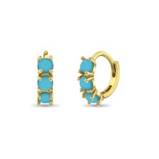14k Gold Simulated Turquoise Pronged 7mm Baby / Toddler / Kids Earrings Hoop
