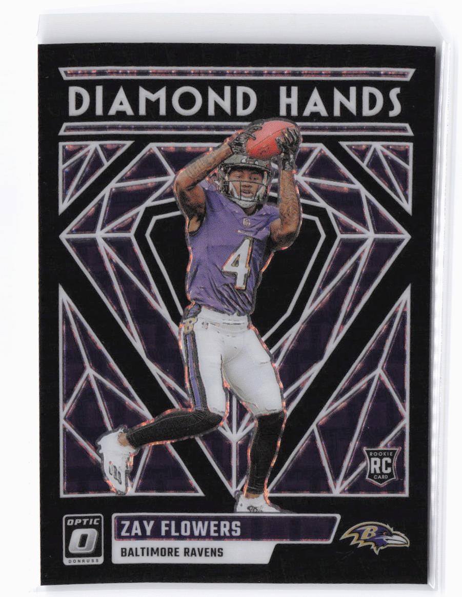 2023 Donruss Optic Zay Flowers RC #DH-ZF Diamond Hands Black Pandora #/25 Ravens