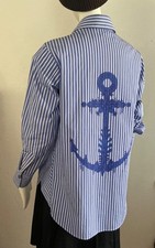 Odeeh Bluse Baumwolle Streifen & Anker oversized  Blau mit Motiv bedruckt NP290€