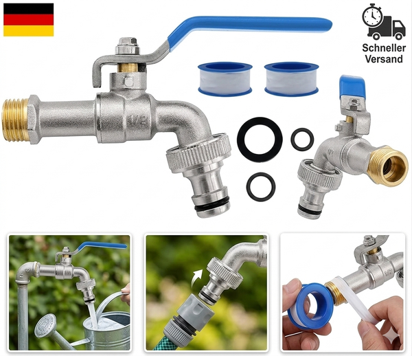 Premium 1/2 Zoll Wasserhahn Garten Messing Kugelhahn Aussen Frostsicher Auslaufh-image