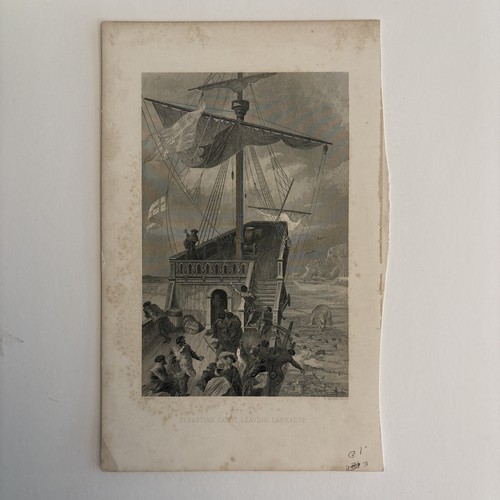 “Sebastian Cabot Leaving Labrador” Engraving R. Hinshelwood Unframed 1800s