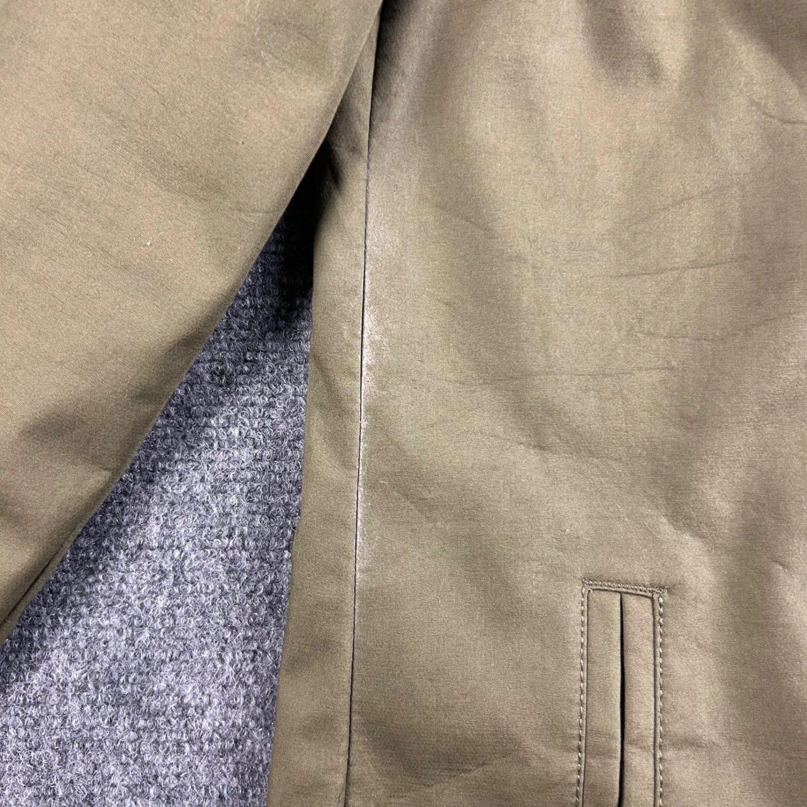 Topman Mens Olive Green Khaki Car Coat Jacket Size Small Hidden Button Placket - product detail image 4