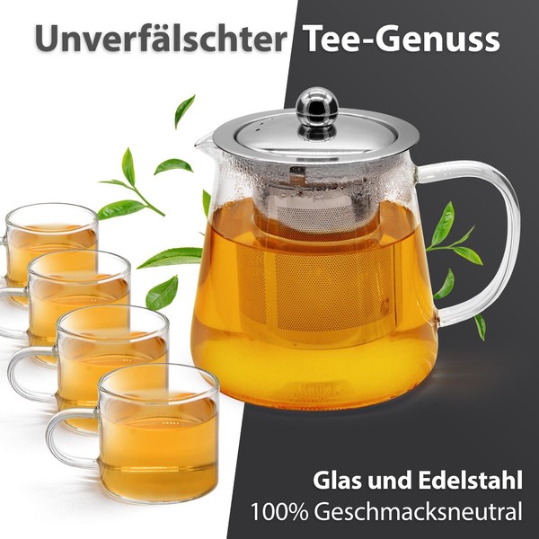 T24 Teekanne + 4 GläSern Glas Teekanne Mit Siebeinsatz Glasteekanne Mit Teesieb-image