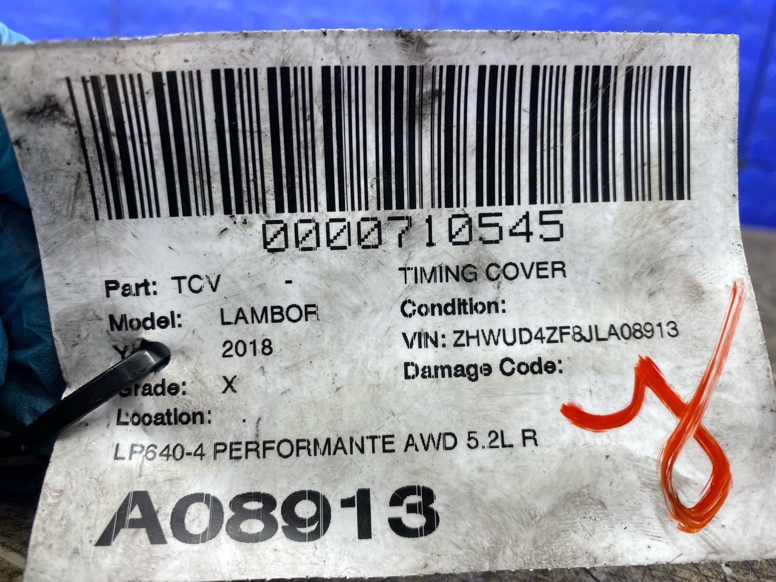 LAMBORGHINI HURACAN LP640-4 PERFORMANTE 5.2L RH ENGINE MOTOR TIMING CHAIN PANEL