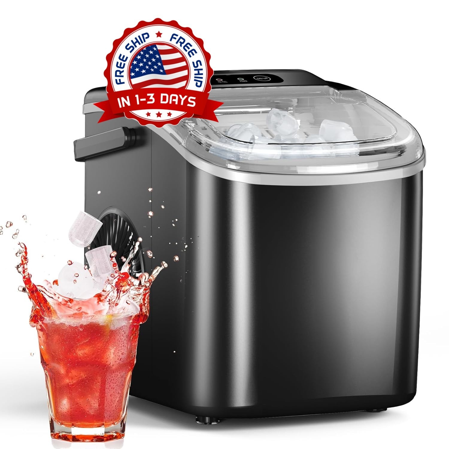 Efficient portable ice maker with scoop and basket for easy transport US