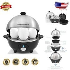 Egg Cooker: 7 Boiled, Poached, Omelet - Auto Shut-Off, Stainless Steel