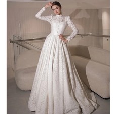 Vintage High-Neck Wedding Dress Organza Lace A-Line Full Sleeve Bride Ball Gown