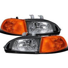 92-95 Honda Civic 23dr Headlights Amber Corner Lights Pair Black