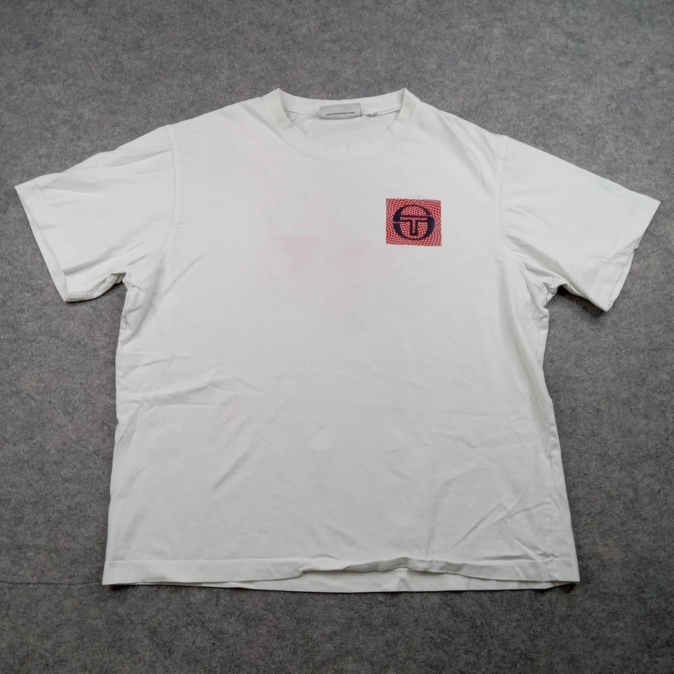 Camisa Sergio Tacchini Para Hombres Grande Blanca Gráfico Logo Manga Corta Algodón Tenis Foto 2 de 4