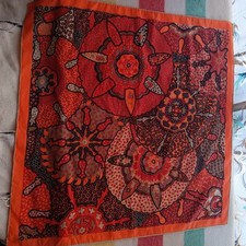 Vintage Scarf Boho Orange Red Floral Square 27" Rolled Edges 100 Polyester