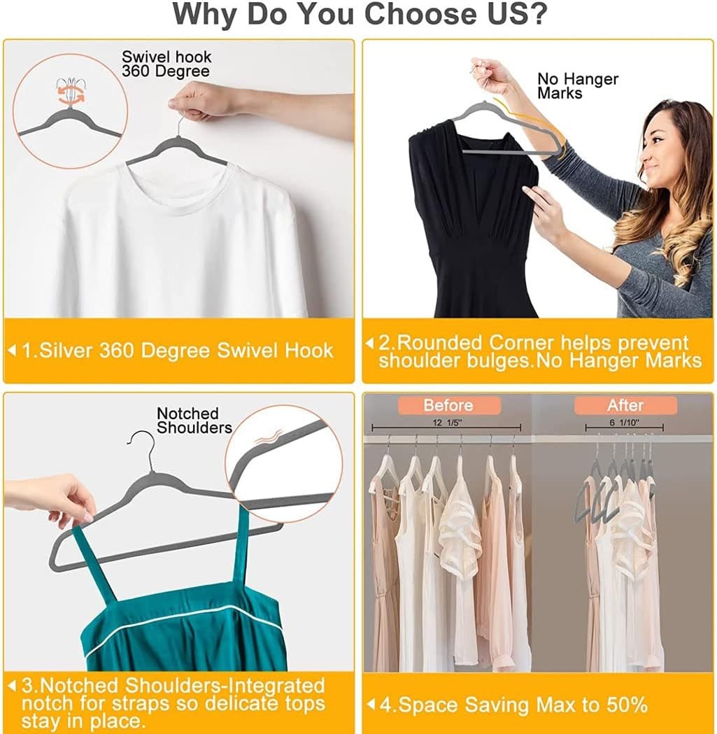Velvet Hangers, 20 Pack Suit Clothes Hook Swivel 360-Ultra Hangers Space Saving — image 4