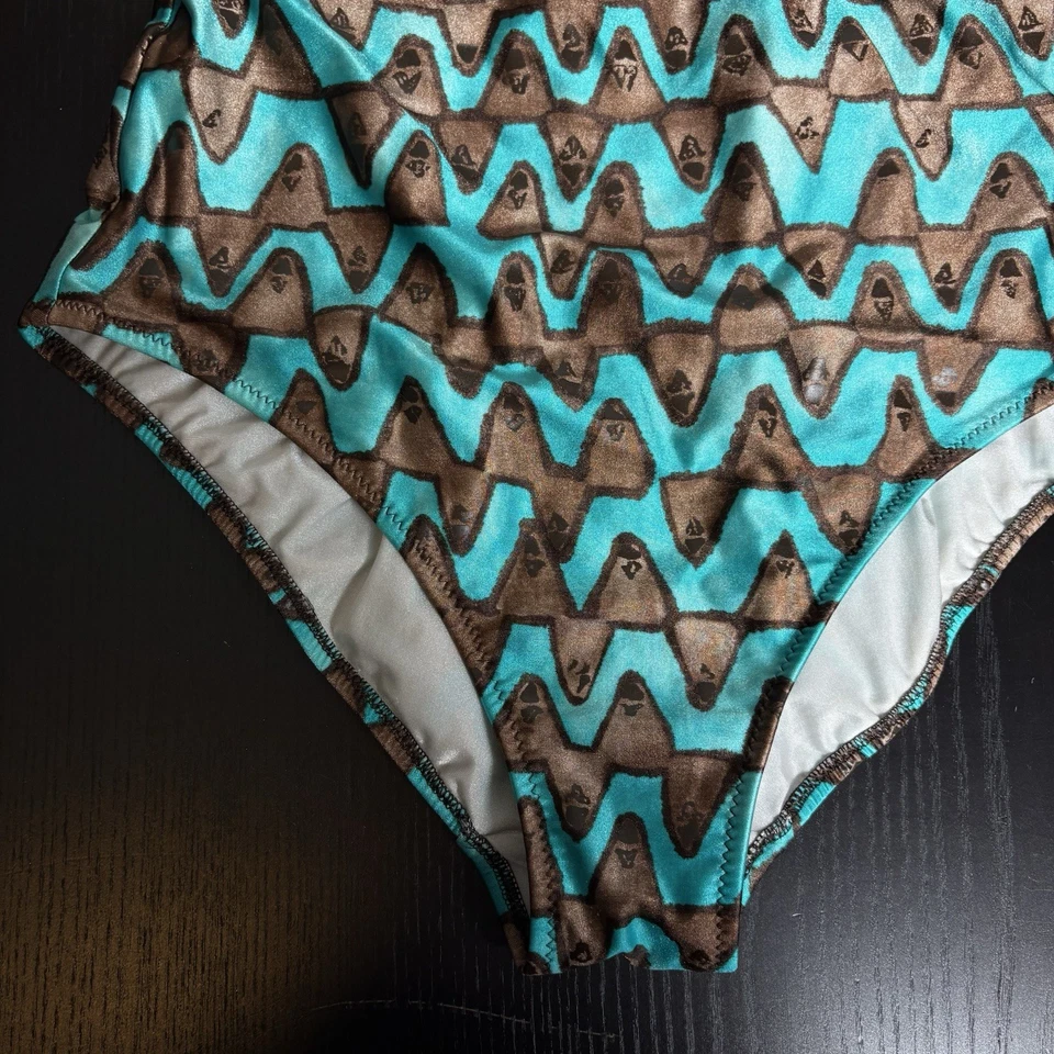 Traje de baño GIDEON OBERSON para mujer talla 14 EE. UU. de una pieza marrón/azul estampado geométrico Foto 3 de 4