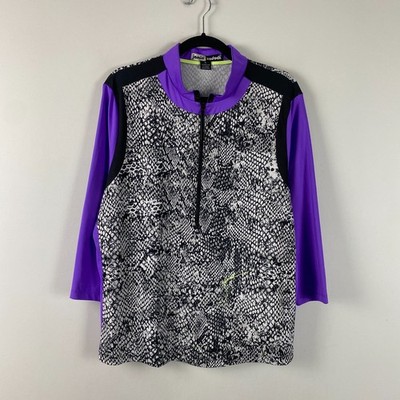 Jamie Sadock 1/4 Zip Mock Neck Top Size XL Stretch 3/4 Sleeves Animal Print