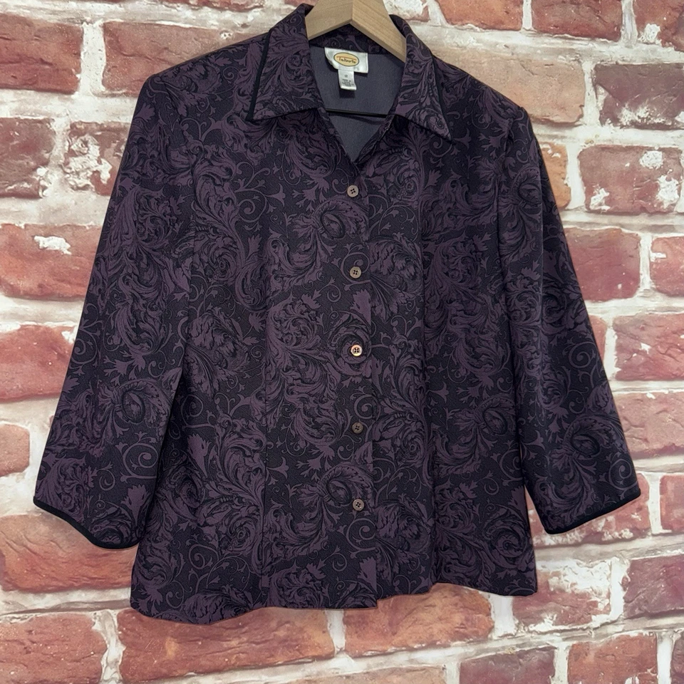Camisa Chaqueta De Colección Talbots Para Mujer 12 Púrpura Oscuro Negra Floral Informal Carrera Foto 2 de 4