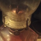 Vintage Glass Oil Lamp with Hurricane Chimney, Clear/Red, Wick, Glass/Metal — photo 2