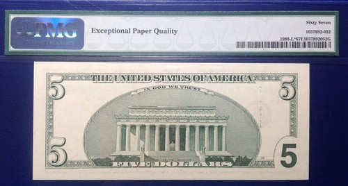 2001 $5 Federal Reserve Note Fr-1988-L* San Francisco PMG67 Superb Gem EPQ - Picture 2 of 2