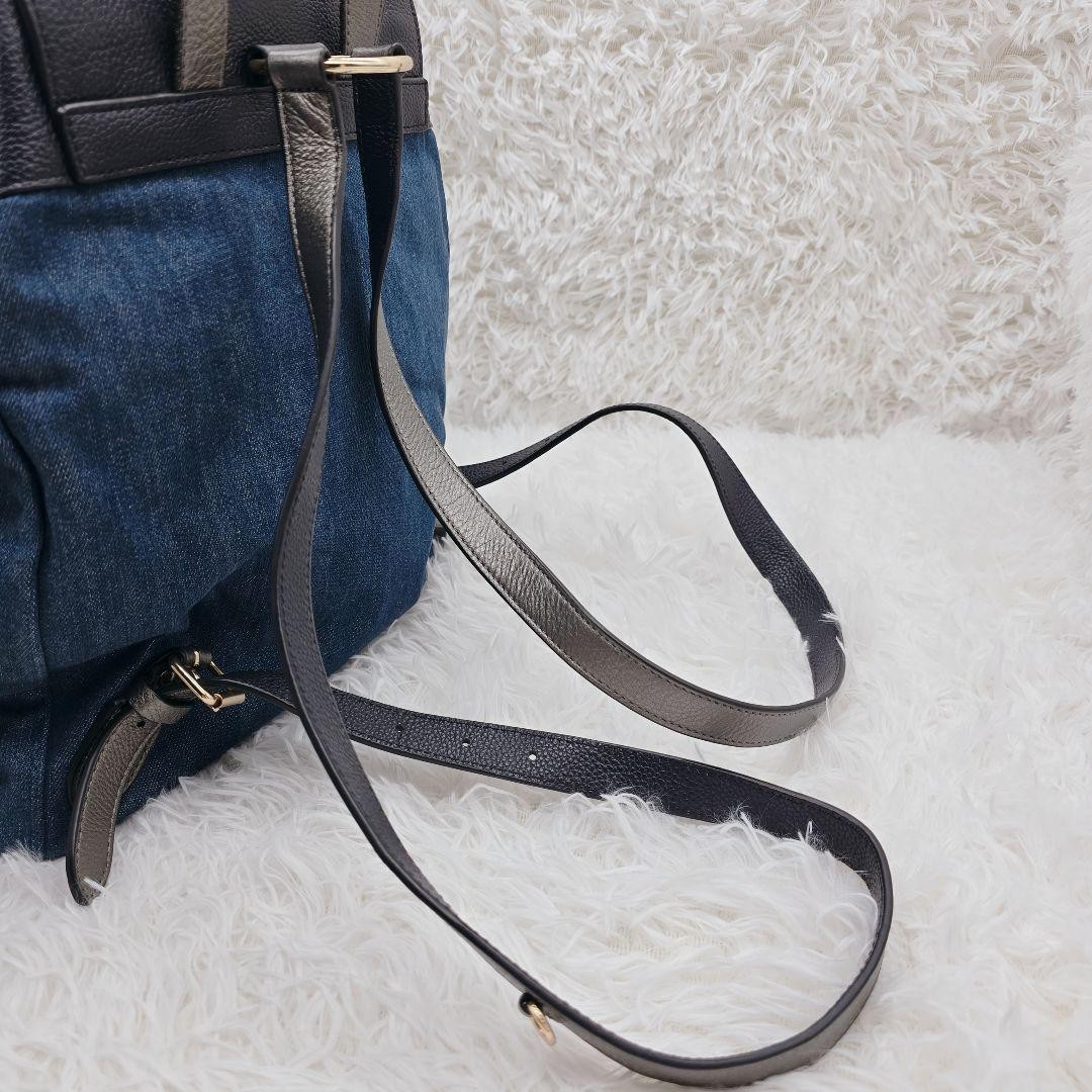 COACH Denim Leather Drawstring Backpack Dark Navy… - image 14